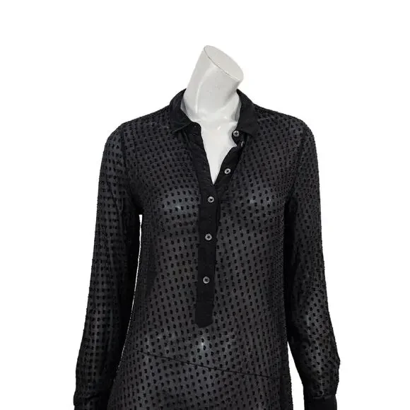 Equipment Femme Women's Sheer 1/2 button popover top in Black sz XS - Picture 6 of 10
